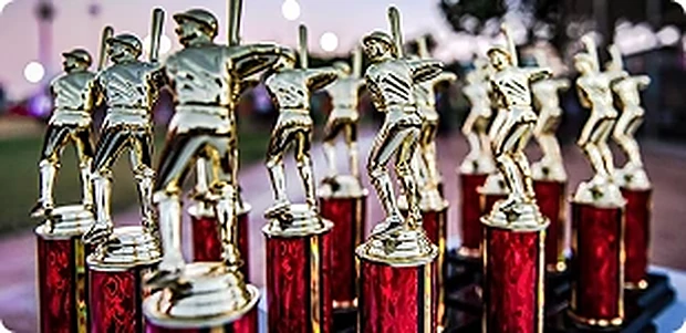 Trophies on a table